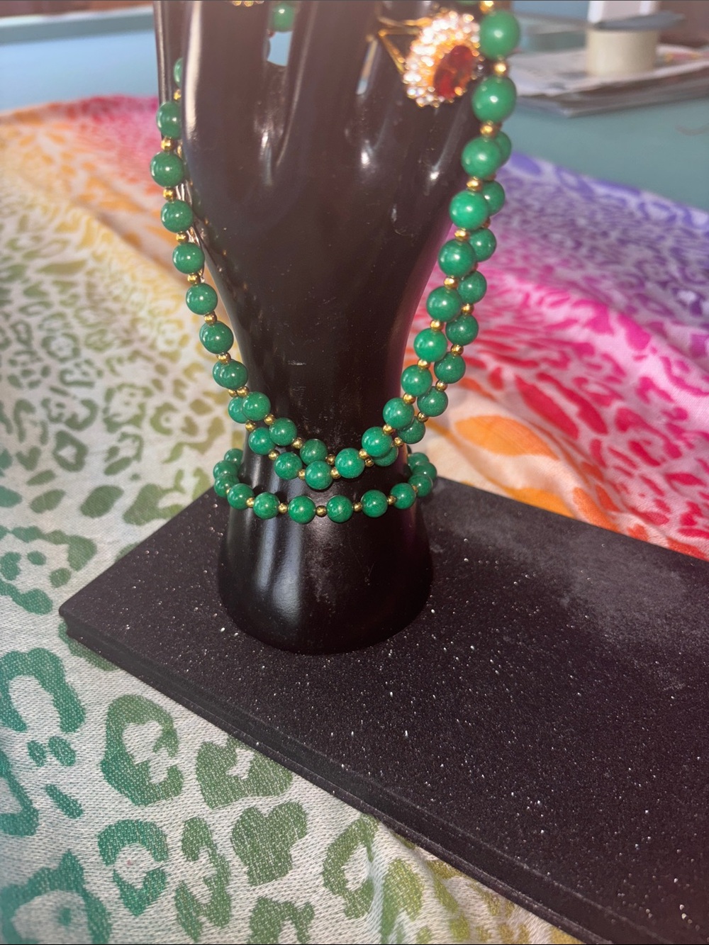 Vintage Green Jade & gold Necklace and Bracelet Set